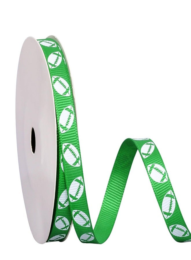 Ribest Football Sports Ribbon, 3/8 Inch Grosgrain Ribbon for Crafts Hair Bows Gift Wrapping Team Decor Party Decorations, Green and White, 10 Yards - Image 1